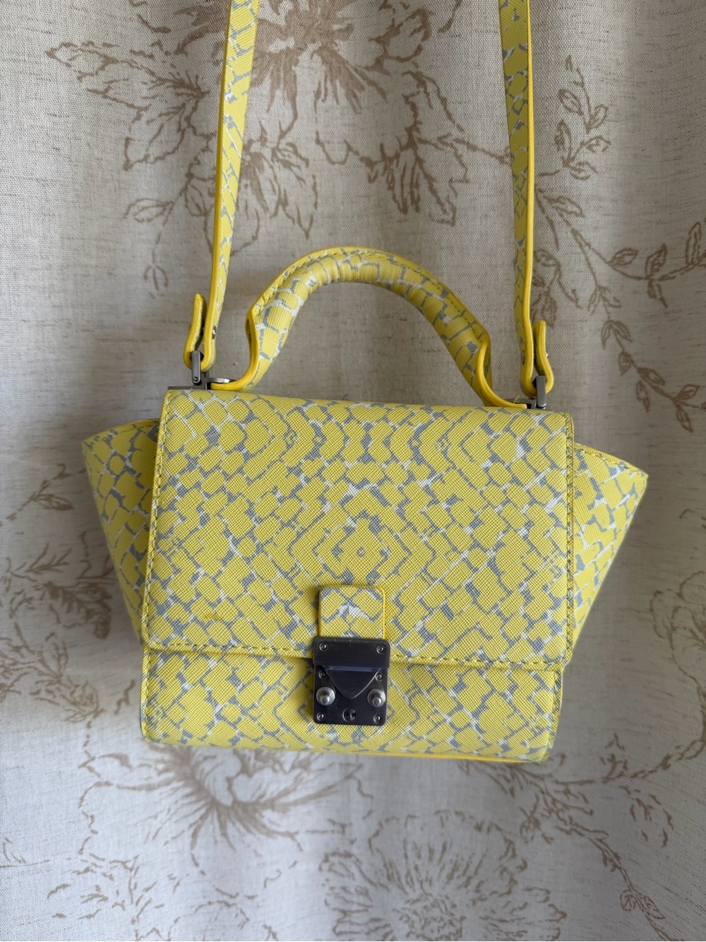 Zara Yellow Snake-Print Crossbody Top-Handle Bag